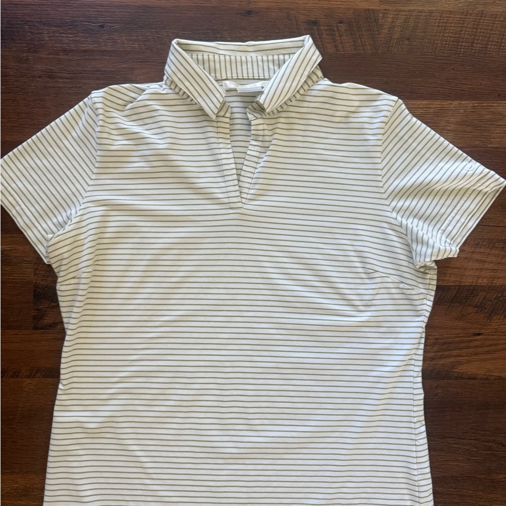 Nike Golf White Green Striped Polo Top Large